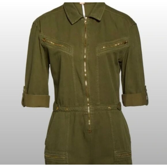 Free People Army Green Cargo Long Sleeve Isla Romper Size 6 - Picture 4 of 7